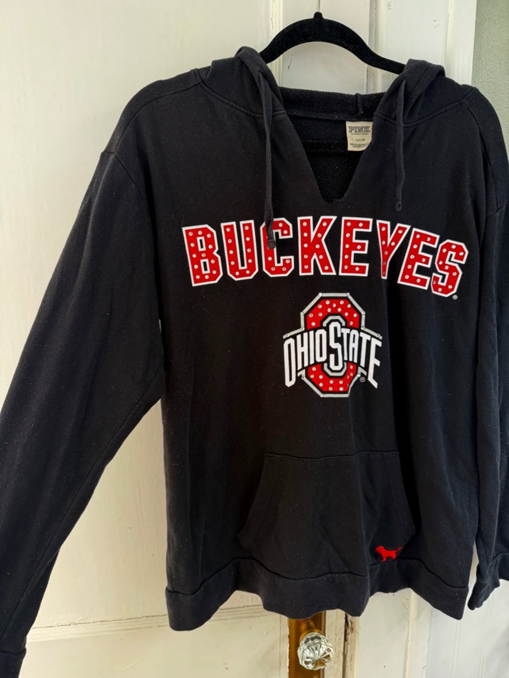 PINK Buckeyes Ohio State Black Hoodie with Bedazzled Logo